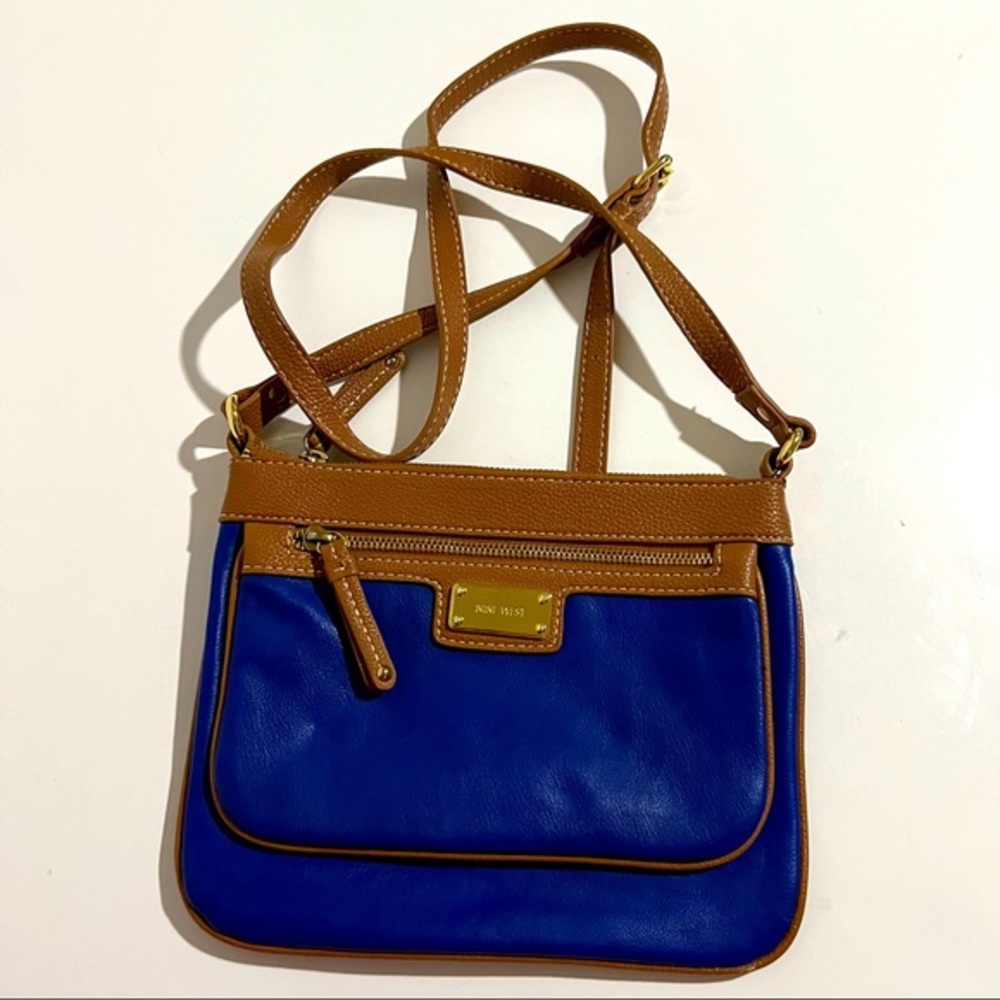 Nine West Blue & Tan Crossbody Purse Handbag New